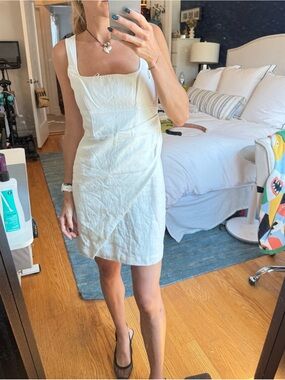 Reiss Cream Square-Neck Linen Mini Dress